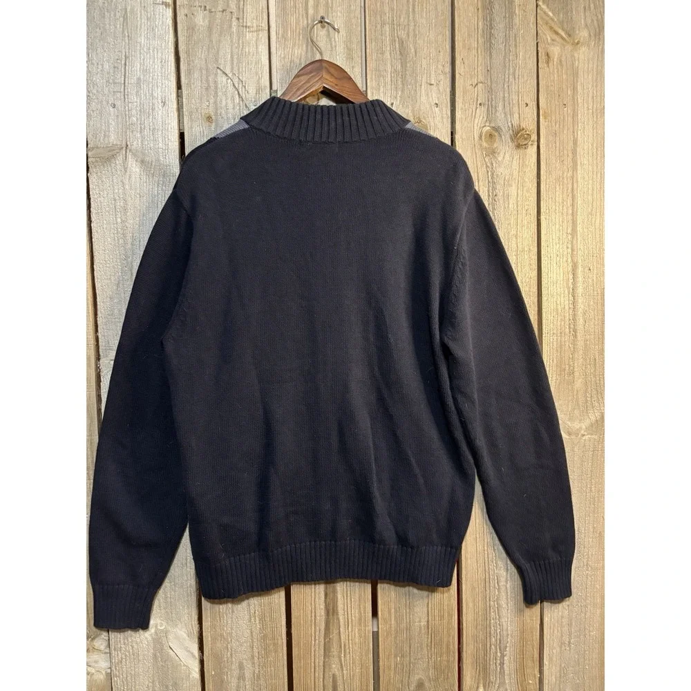 Boven & Wright‎ Mens L Argyle Zip Up Sweater Black Gray Mock Neck Cotton